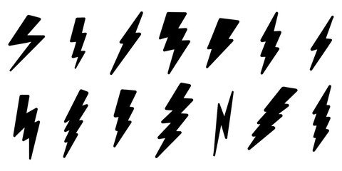 Wall Mural - set of hand drawn vector doodle electric lightning bolt symbol sketch illustrations. vector illustra