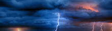 Fork Lightning Striking Down During Summer Storm