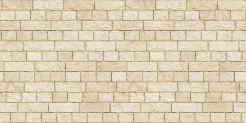 Seamless old sandstone brick wall background texture. Tileable antique vintage stone blocks or tiles surface pattern. Rustic cottagecore wallpaper or backdrop. High resolution 3D Rendering. .