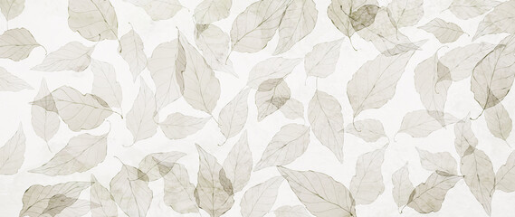 Wall Mural - art background with transparent tree leaves. hand drawn vector botanical banner for wallpaper design