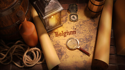 Wall Mural - European city on a vintage map. Belgium. Travel concept.