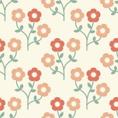 Wall Mural - Vintage retro bloom abstract daisy flower vector seamless pattern,summer and spring vibes background