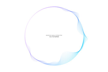 Poster - Vector abstract circles lines wavy in round frame colorful blue purple gradient isolated on white background with empty space for text in concept technology, digital, music, science.