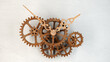 Old wooden clockwork mechanism.