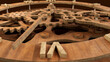 Wooden clockwork mechanism. 3D render.
