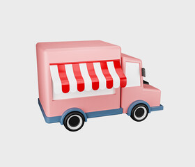 Retro Food delivery van icon. Food delivery truck. Street food van. 3d rendered illustration