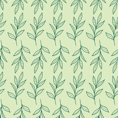 Poster - Leaf vector pattern with hand drawn leaves, seamless background