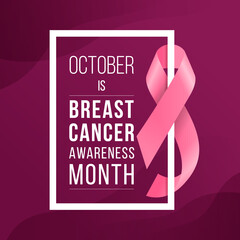 Wall Mural - october is breast cancer awareness month text in white frame with pink ribbons surrounding frame on 