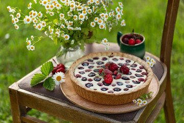 Wall Mural - berries and cottage cheese summer cake or tart