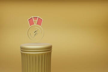 Poster - Beautiful abstract illustrations Golden medal lightning symbol icons on a golden column and wonderful background. 3d rendering illustration. Background pattern for design.