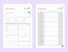 (Bean Girls) Fitness Planner And Food Dairy Planner. Fitness Timetables And Diet Dood Plans Organizer Page. Paper Sheet. Realistic Vector Illustration.