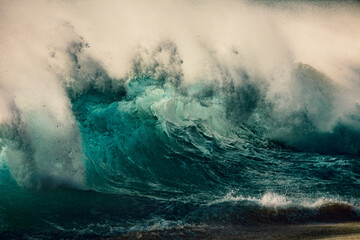 Wall Mural - big sunset rough ocean shorebreak wave