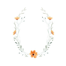 Watercolor Wreath With Wildflowers Isolated On White. Decoration For Your Design.