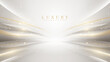 © witsanu - Luxury white background with golden line elements and curve light effect decoration and bokeh.