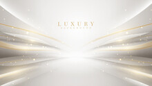 Luxury White Background With Golden Line Elements And Curve Light Effect Decoration And Bokeh.
