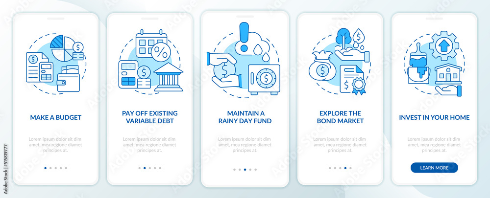Protecting money during inflation blue onboarding mobile app screen ...