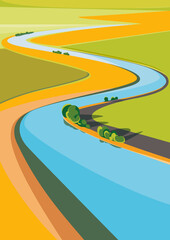 Wall Mural - Landscape with river on sunny day. Natural scenery in vertical format.