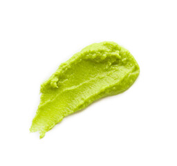 Delicious spicy wasabi paste isolated on white, top view