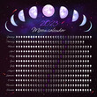 Moon phases calendar of 2023 year, monthly cycle planner. Lunar phases banner, poster, web page design template, moon schedule calendar on background of night starry sky vector illustration