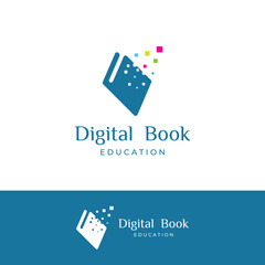 Wall Mural - Educational digital book and online knowledge learning book logo and symbol icon vector illustration template.