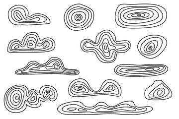 Wall Mural - Set of hand drawn doodle clouds different form isolated on white background. Collection cartoon design elements. Vector illustration.