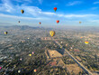Panoramic view of the pyramids of Teotihuacan with colorful balloons in a sub valley of Mexico