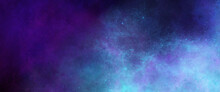 Blue Universe Wallpaper. Colorful Space Background With Stars. Vector Watercolor Illustration. Abstract Cosmos Background. Nebula And Galaxies In Space. 