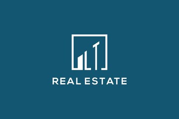 Letter LT square line with building logo design, creative monogram logo style for real estate company