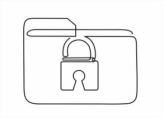 Wall Mural - Continuous one line drawing of folder and padlock. Protected folder. Personal information, data, lock, password, pin code, file. Privacy concept. 