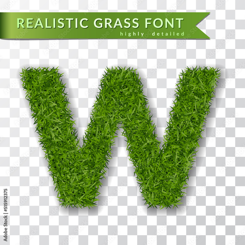 Grass letter W, alphabet 3D design. Capital letter text. Green font ...