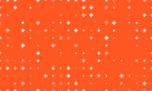 Seamless Background Pattern Of Evenly Spaced White Quatrefoil Symbols Of Different Sizes And Opacity. Vector Illustration On Deep Orange Background With Stars