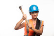 © azerbaijan-stockers - Young woman working with hammer on white background