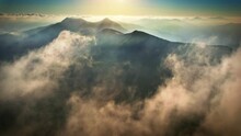 Flying Through The Clouds And Above The Mountains, Epic Natural Landscape 