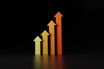 Poster - Up arrows of different colors. The concept of the growth of statistics and the development of the company, life. 3D rendering, 3D illustration.