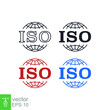 © Skydot - ISO icon. Simple outline, solid, flat style. Certified, certificate, mark, quality, symbol, management, stamp, standard, approved concept. Vector illustration isolated on white background. EPS 10