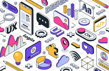 Poster - ux and ui design concept. development of user interface design and creation of adaptive website layo