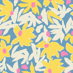 Vector hand-drawn flower illustration seamless repeat pattern fashion and home decor fabric print digital artwork