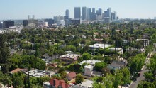 Aerial View Of Beverly Hills Los Angeles With Palm Trees And Culver City Skyline
