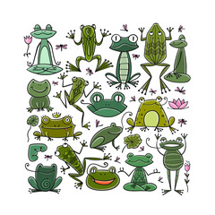 Poster - Funny frogs family. Art square background for your design