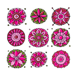 Sticker - Decorative hand drawn floral mandala. Icons collection for your design