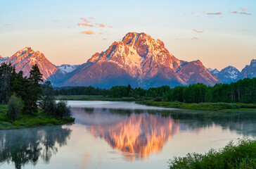 Poster - landscape of snow mountain reflecting in the lake in the morning