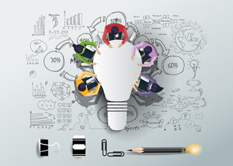 Businessman and Lady Brainstorm Brainstorm for Success with lamp -  Sketch  plan Business  icon various  - Creativity modern Idea and Concept illustration