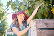 © Jade M/peopleimages.com - A female farmer picking apples from a tree next to a rustic wooden crate. Portrait of a young cheerful woman or fruit picker on an organic apple farm, enjoying the harvesting season