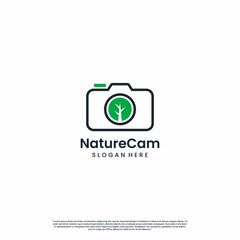 Wall Mural - nature camera logo elegant design, camera with tree logo design line concept