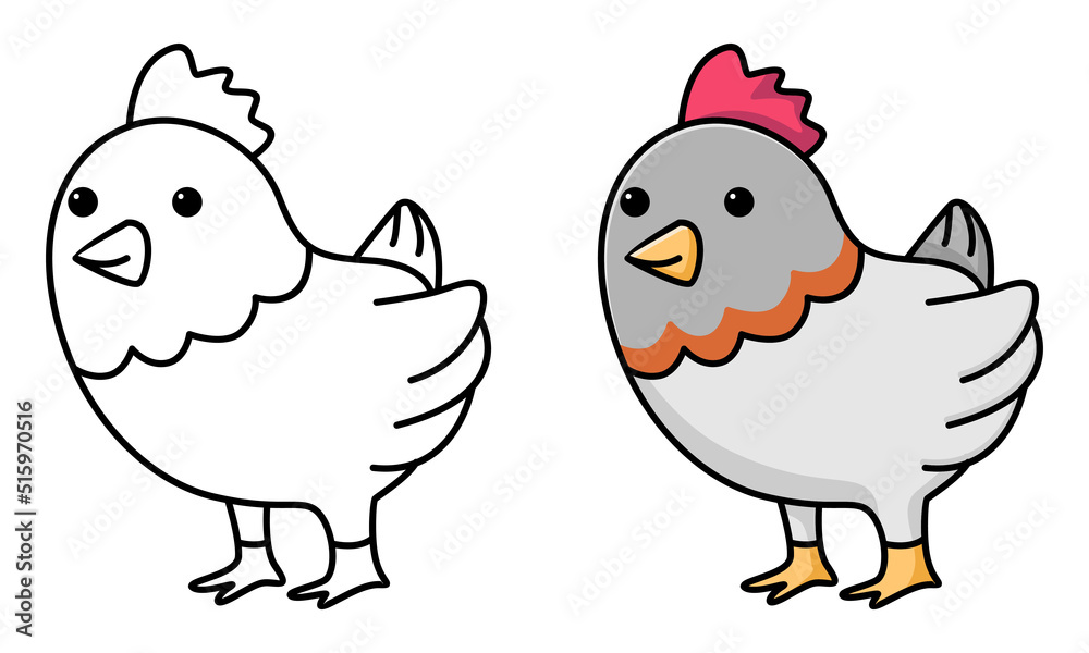 Cute chicken coloring page for kids Stock Vector | Adobe Stock