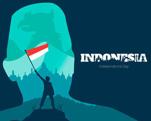 Wall Mural - Indonesia Independence Day With Soekarno Silhouette And Landscape