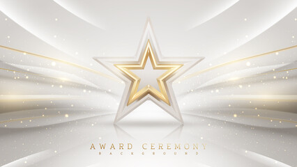 award ceremony background with 3d gold star element and glitter light effect decoration.