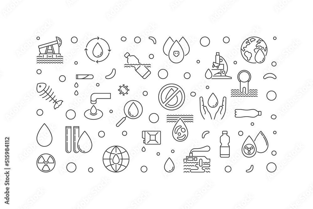 Water Pollution outline minimal horizontal Banner - vector illustration ...