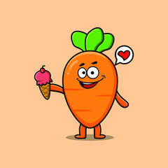 Wall Mural - Cute Cartoon carrot character holding ice cream cone