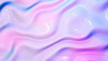 Abstract Background 3D, Shiny Plastic Waves With Purple Blue  Textures And Lights  Interesting Lustrous Liquid Wavy Texture, 3D Render Illustration.
